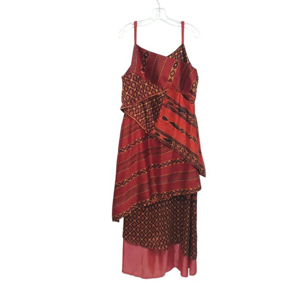 100% Silk Dress XL Layered Spaghetti Straps Burgundy Re Gold - Picture 3 of 12